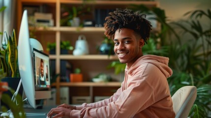 Wall Mural - The young man at computer