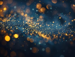 Wall Mural - elegant gold particles swirling against deep navy background creating a luxurious bokeh effect perfect for festive or celebratory themes