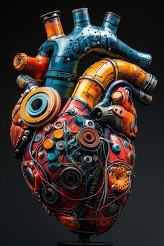 Steampunk Mechanical Heart Sculpture with Industrial Elements