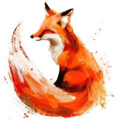 Wall Mural - The fox is painted with a brushstroke on a white background