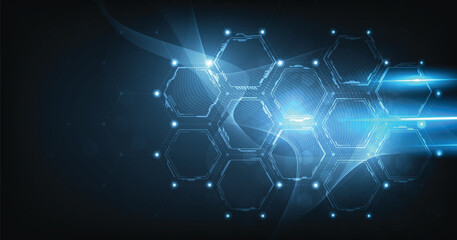 Aufkleber - Vector hexagon technology background. Abstract hexagons background with lines and dots. Design for science, medicine, or technology.	