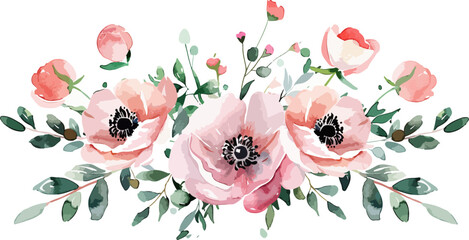 Sticker - pink wreaths water color flower bouquet