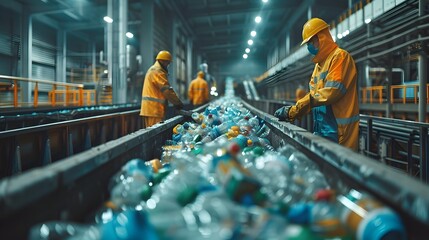 Poster - Efficient Recycling Plant with Workers in Protective Gear