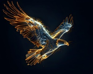 Wall Mural - Neon Eagle Soaring with Powerful Glowing Wings on Dark Background