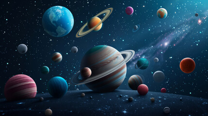 Wall Mural - ''space-themed collage with planets, stars, and cosmic elements, dark and mysterious tones, captures the beauty and wonder of the universe'' 