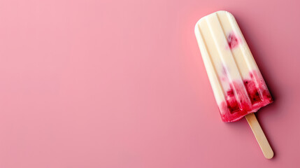 Canvas Print - vanilla and berry swirl popsicle isolated on a pastel pink background 