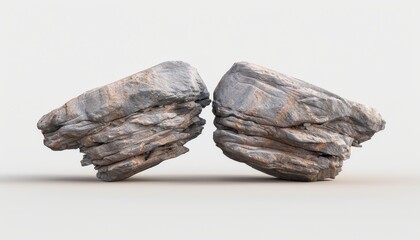 Two large rocks are shown in a white background