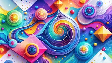 Wall Mural - Abstract background combining geometric shapes and fluid watercolor swirls