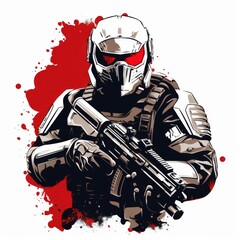 Wall Mural - Futuristic soldier with helmet and rifle, illustration art, concept of war, game, military, action, sci-fi