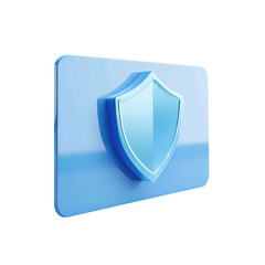 3D illustration of a blue security shield icon on a blue background. Ideal for cyber security, privacy, and data protection themes.