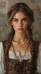 Wall Mural - German woman with a braided hairstyle, looking composed