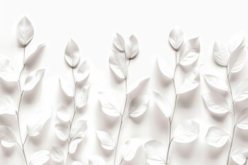 Wall Mural - White leaves on a white background. Minimalistic design. Vector illustration.