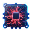 © PTC_KICKCAT - Futuristic computer chip with glowing red circuits. Concept of advanced technology and innovation in digital electronics.