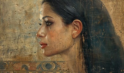 Canvas Print - Egyptian woman with long, flowing hair and a serene expression