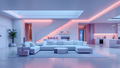 Wall Mural - A living room with a white couch and a white rug