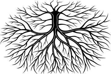 Wall Mural - Vector outline logo of an underground tree root