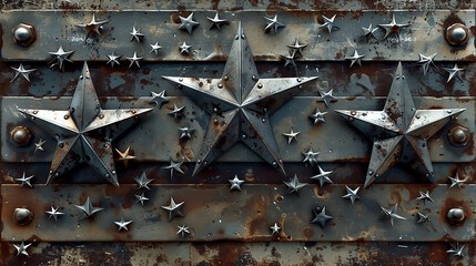 Memorial Day banner with steel stars and iron stripes in an industrial design.