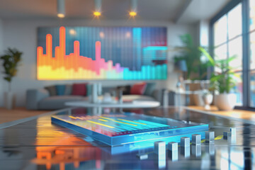 Wall Mural - Graph charts that are 3D models are inside the office. Show financial balance.