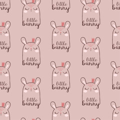 pattern design with cute princess bunny drawing as vector