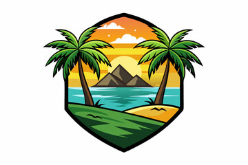 Wall Mural - beach island landscape logo vector illustration