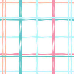 Vector hand drawn cute checkered pattern. Doodle Plaid geometrical simple texture. Crossing lines. Abstract cute delicate pattern ideal for fabric, textile, wallpaper