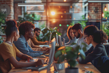 A group of developers men and women working together to program an e-commerce website.