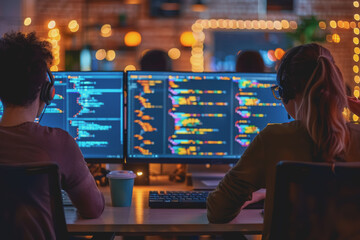 A group of developers men and women working together to program an e-commerce website.