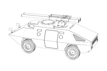 Military light transport vehicle illustration in black and white