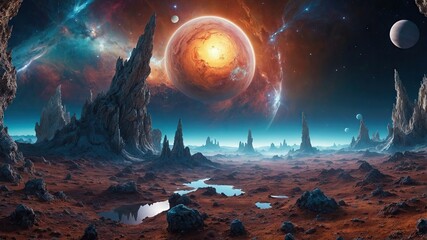 Wall Mural - Beautiful abstract space planet landscape game art