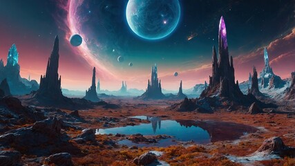 Wall Mural - Beautiful abstract space planet landscape game art