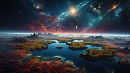 Wall Mural - Beautiful abstract space planet landscape game art