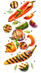 Wall Mural - Composition with different tasty grilled vegetables isolated on transparent background