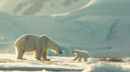 Wall Mural - Polar bear with cub. 