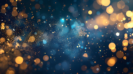 Wall Mural - abstract background with dark blue and gold particle. christmas golden light shine particles bokeh o