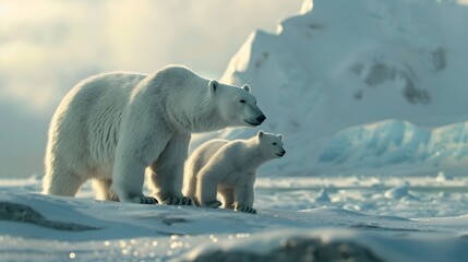 Wall Mural - Polar bear with cub. 