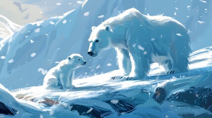 Polar bear with cub. 