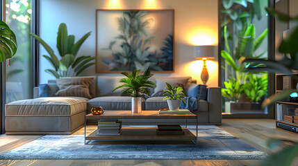 Wall Mural - A beautiful 3D mockup of a canvas frame in a contemporary living space	