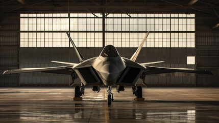 Poster - modern stealth fighter jet at airbase