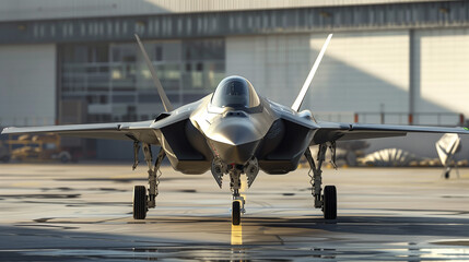 Poster - modern stealth fighter jet at airbase