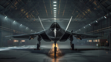 Poster - modern stealth fighter jet at airbase