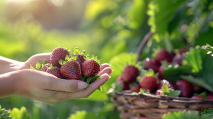 Canvas Print - Hands Holding Fresh Strawberries