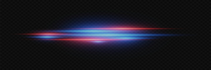 Wall Mural - Dynamic light, speed neon lines.  Red and blue light rays. Police lighting effects. On a transparent background.