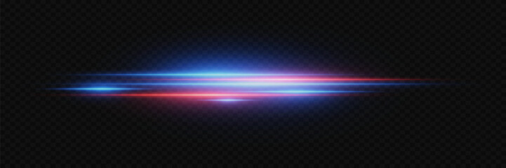 Wall Mural - Dynamic light, speed neon lines.  Red and blue light rays. Police lighting effects. On a transparent background.