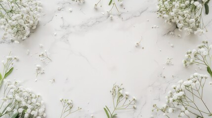Aufkleber - A white background with flowers and leaves. The flowers are scattered around the background, with some in the center and others on the edges