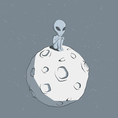 Wall Mural - lonely alien sits alone on the planet