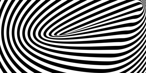 Vector optical illusion black and white twisted stripes background