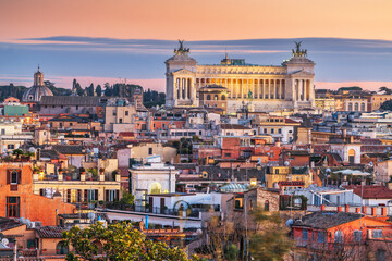 Poster - Rome, Italy Rooftop Cityscape at Dusk