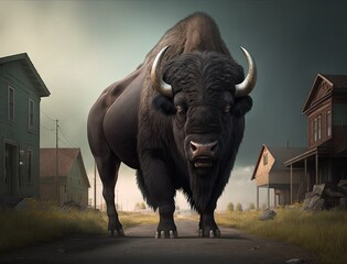 Oil Painting American Bison Buffalo