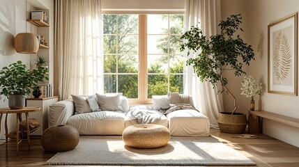 Wall Mural - a living room filled with furniture and a large window