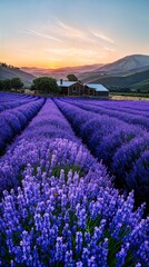 Wall Mural - a field of lavender flowers with a barn in the background